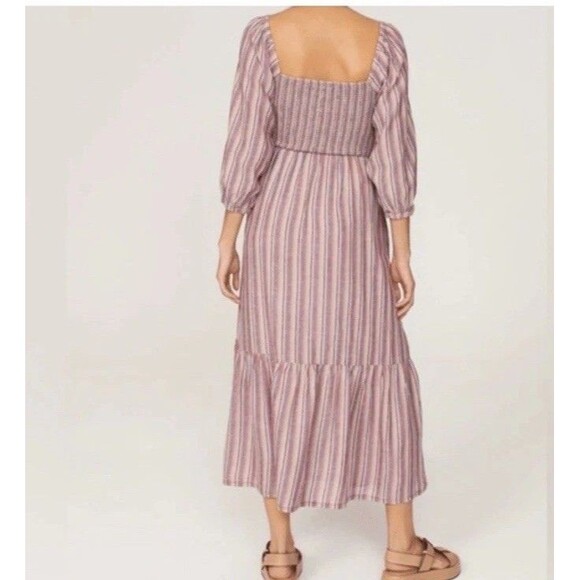 Marine Layer Ivy Smocked Maxi Dress Linen Blend Striped in Brick Size XL - Picture 14 of 14